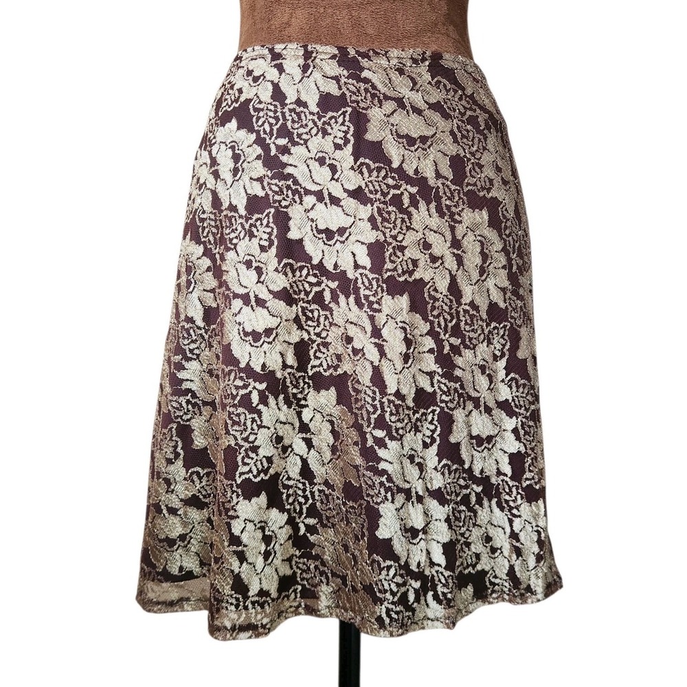 Y2K 90s Skirt Size‎ 6 Mini Lace Gold Brown Floral Stretch Whimsy Fairy